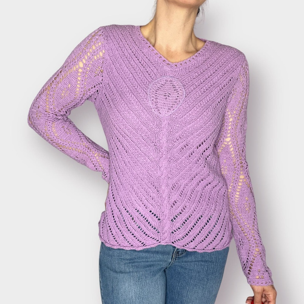 2000s Winter Silks Purple Crochet Top